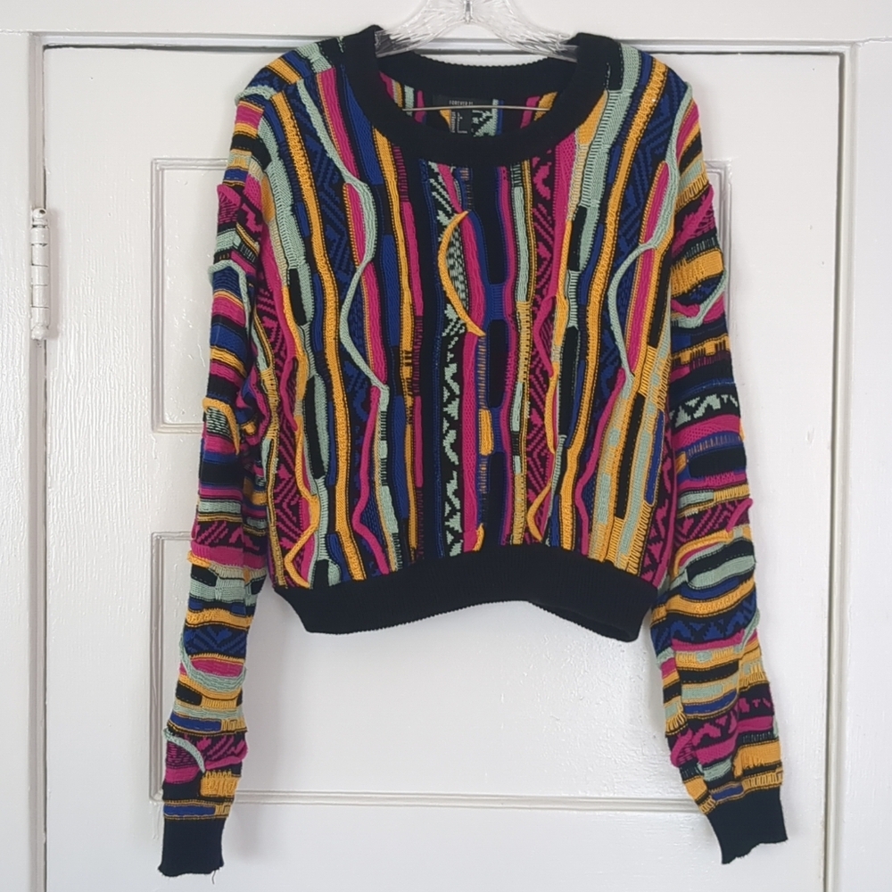 Forever 21 Multicolor Coogi-like Striped Crew Neck Sweater